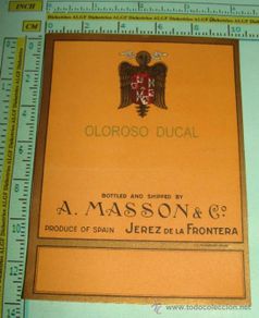 Etiquetas antiguas: ETIQUETA DE VINO. MASSON, JEREZ DE LA FRONTERA, CÁDIZ.